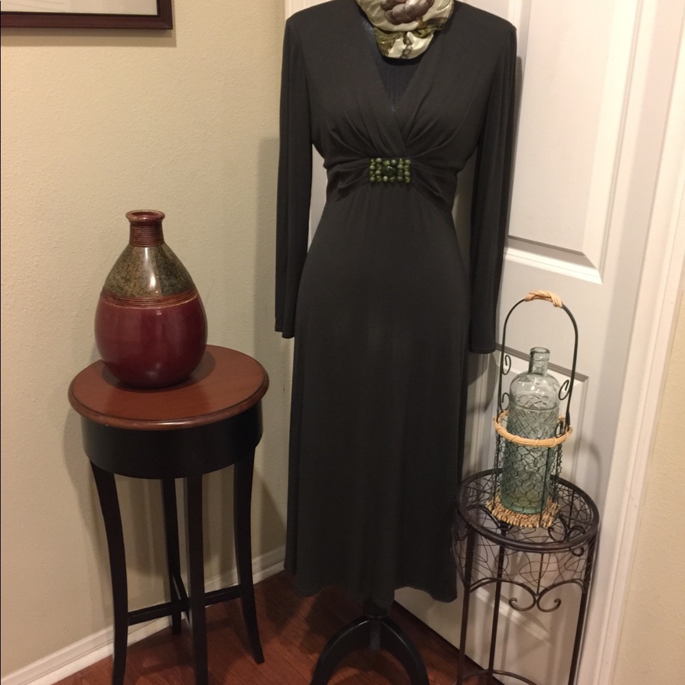 Olive Green Midi Dress Statement Bodice